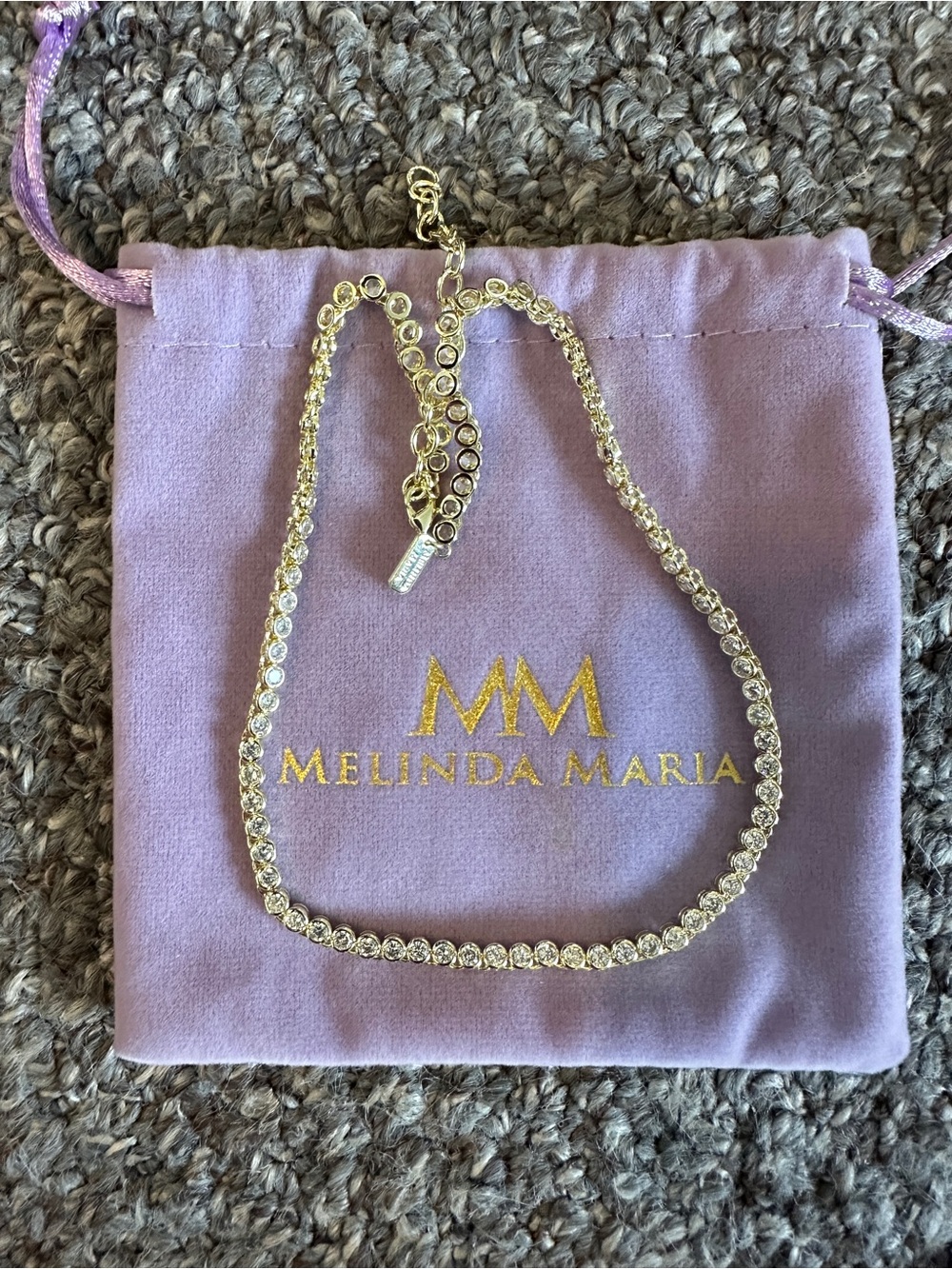 Stunning Melinda Maria 16” Gold Plated Tennis Necklace with simulated diamonds
